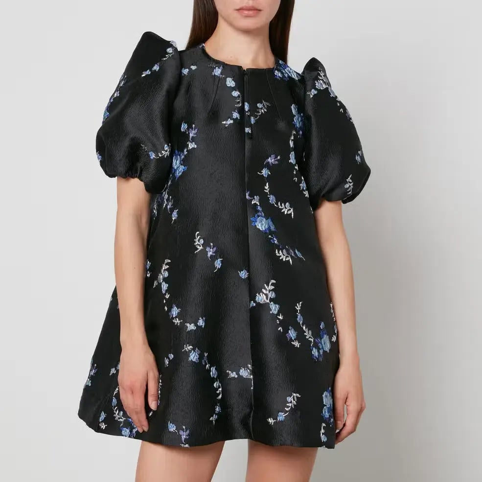 Ganni Floral-Jacquard Mini Dress Black Print Size AU 12 photo 2