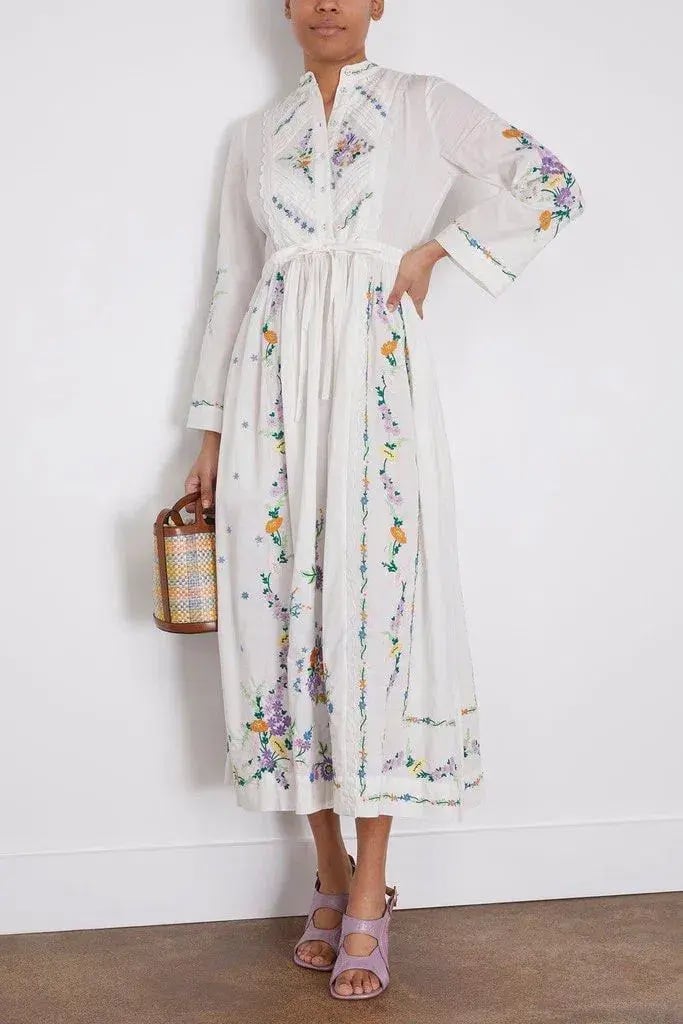 Alemais Willa Embroidered Shirt Dress White Floral Size AU 10 photo 12