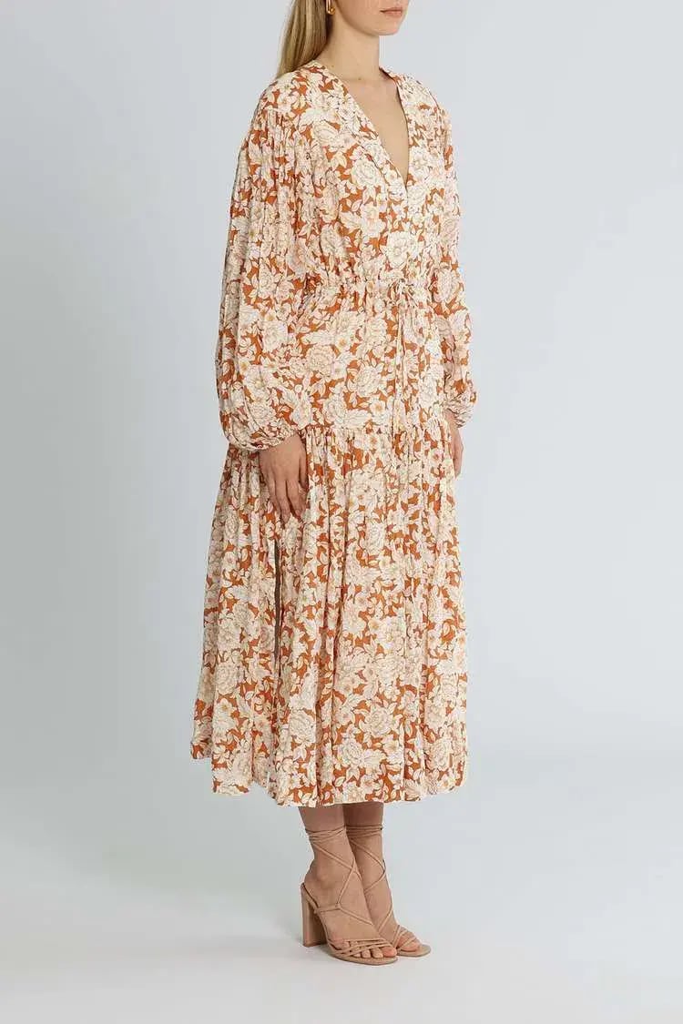 Shona Joy Flor Midi Dress Orange Floral Size 14 photo 2