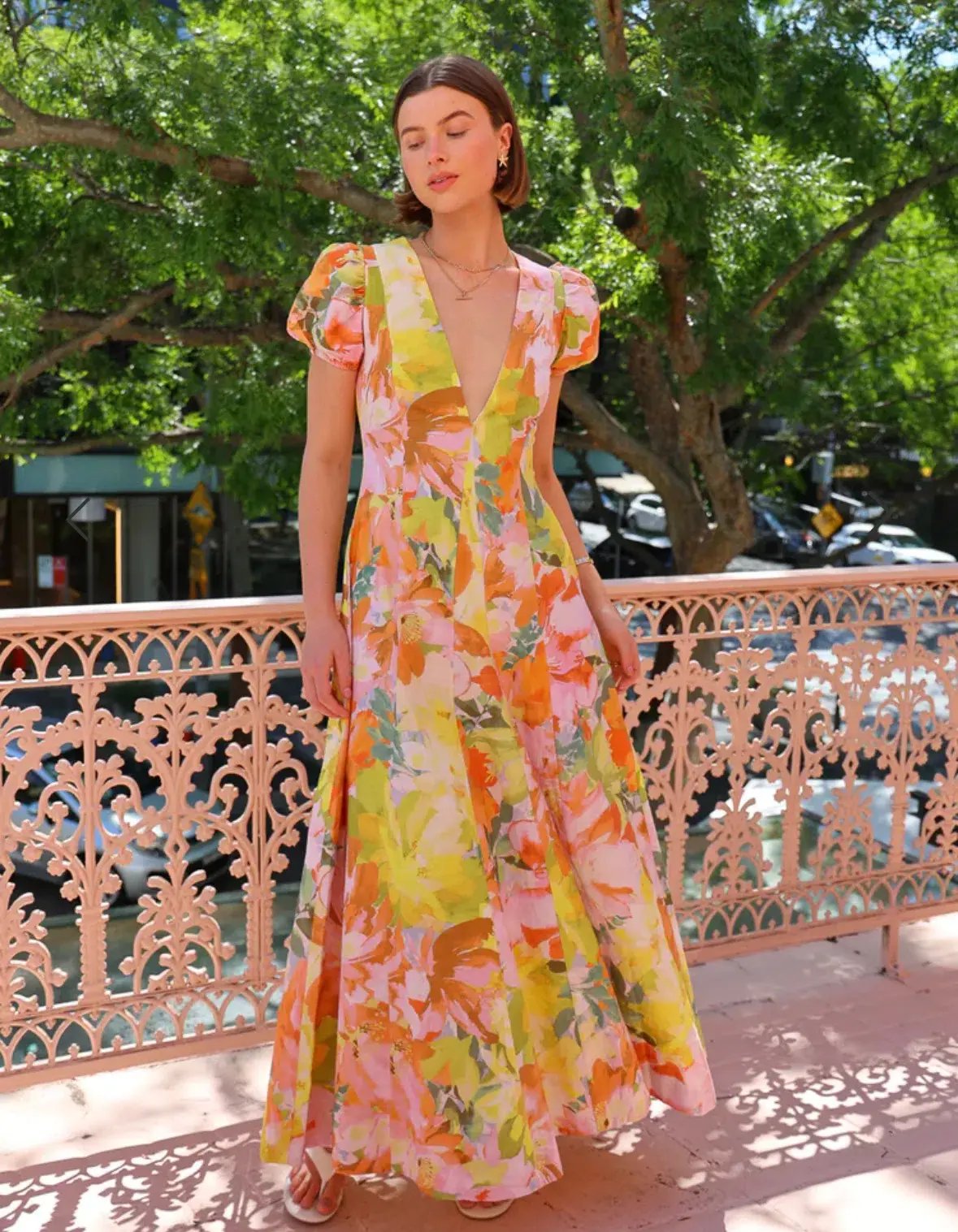 By Nicola Short Sleeve Wavy Maxi Dress In Floral Confetti Size 14 photo 2