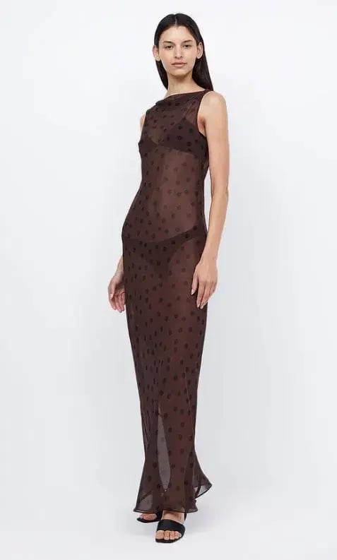 Bec & Bridge Turner Boatneck Sheer Maxi Dress Brown Size AU 10 photo 2