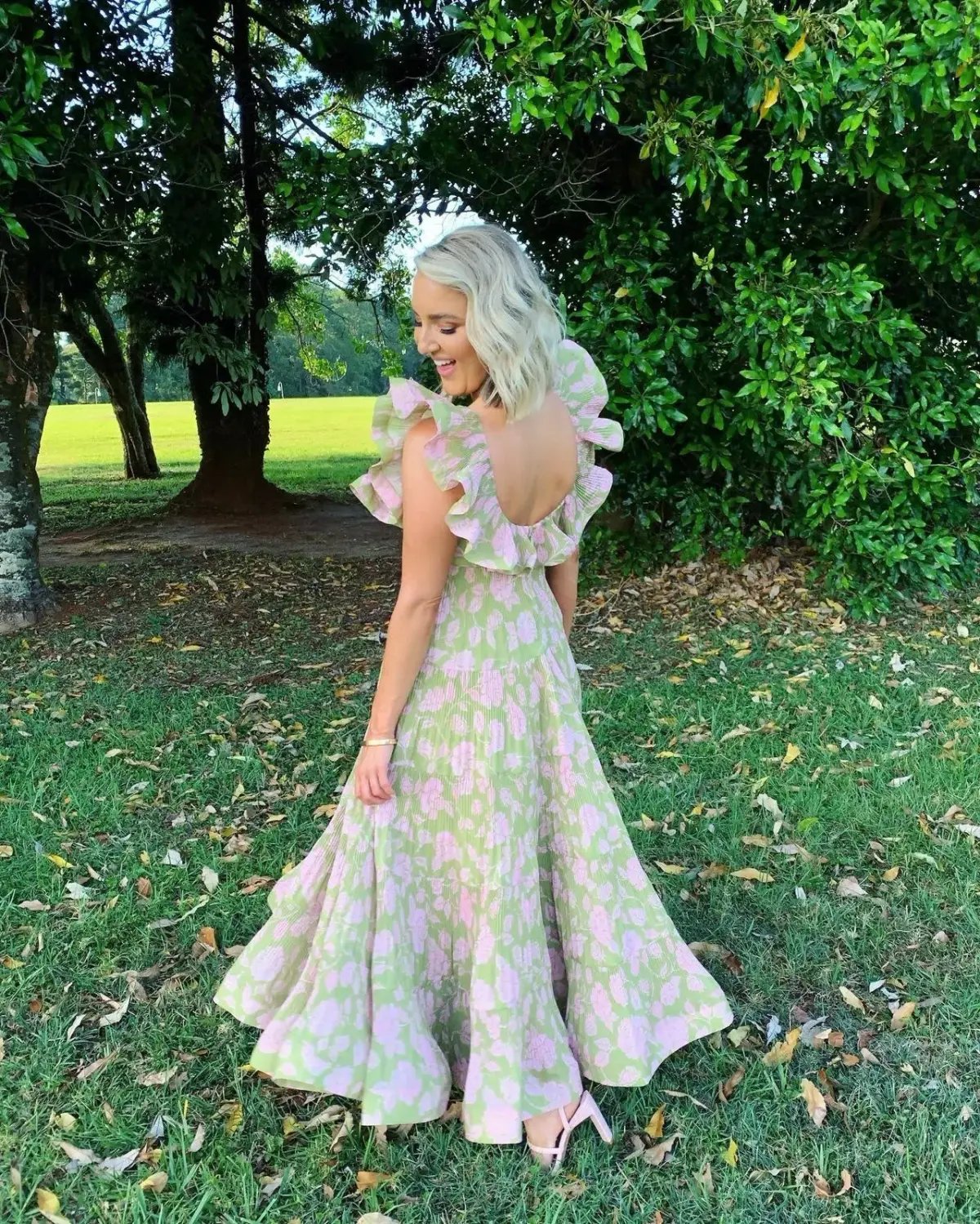 Zimmermann The Lovestruck Pleated Gown Olive/Pink Rose Size 0/ AU 8 photo 4