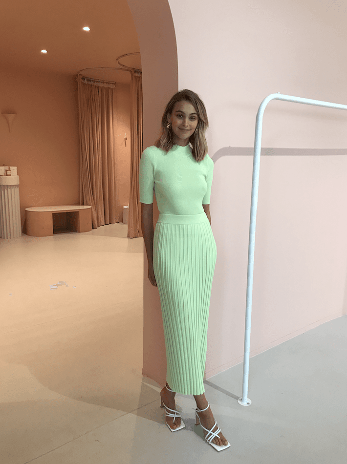 Bec & Bridge Citrus Club Knit Tee and Midi Skirt Set Key Lime Size 8 photo 4