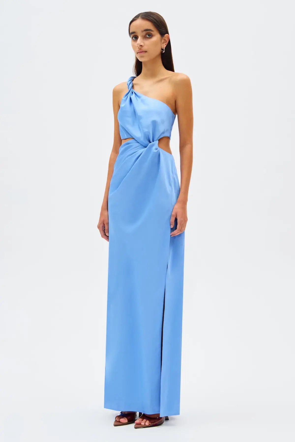 Misha Kristin Satin Gown in Cornflower Blue Size 8 photo 2