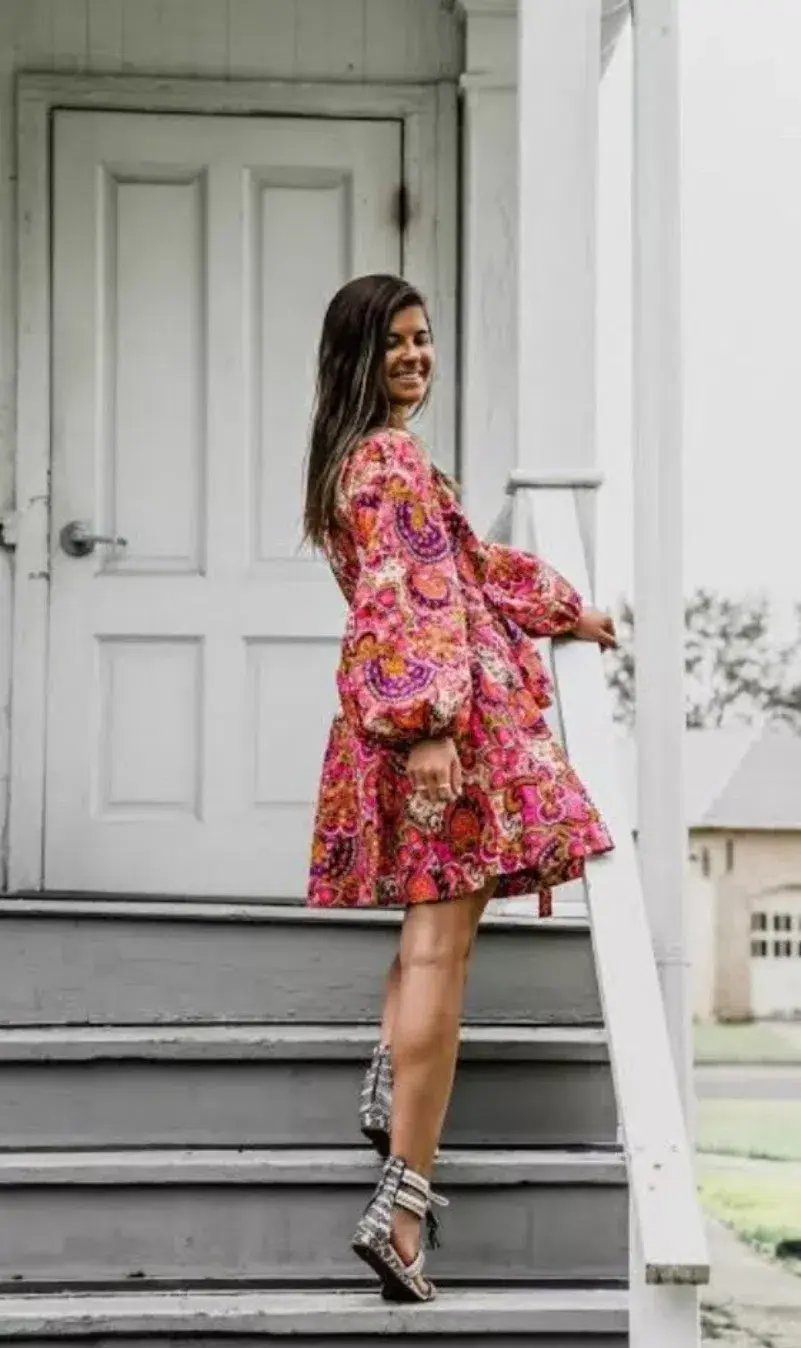 Zimmermann Dress Pink Paisley Fiesta Linen Wrap Size 0/AU 8 photo 5