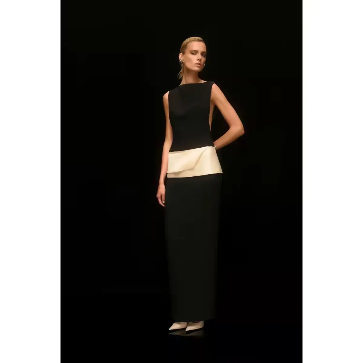 Rachel Gilbert Rikki Floor Length Gown In Black/Ivory Size AU 6 photo 3