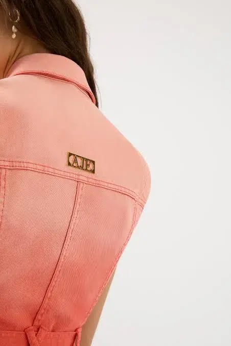 Aje Ember Ombré Denim Mini Dress Coral Sunset Size 12 photo 4