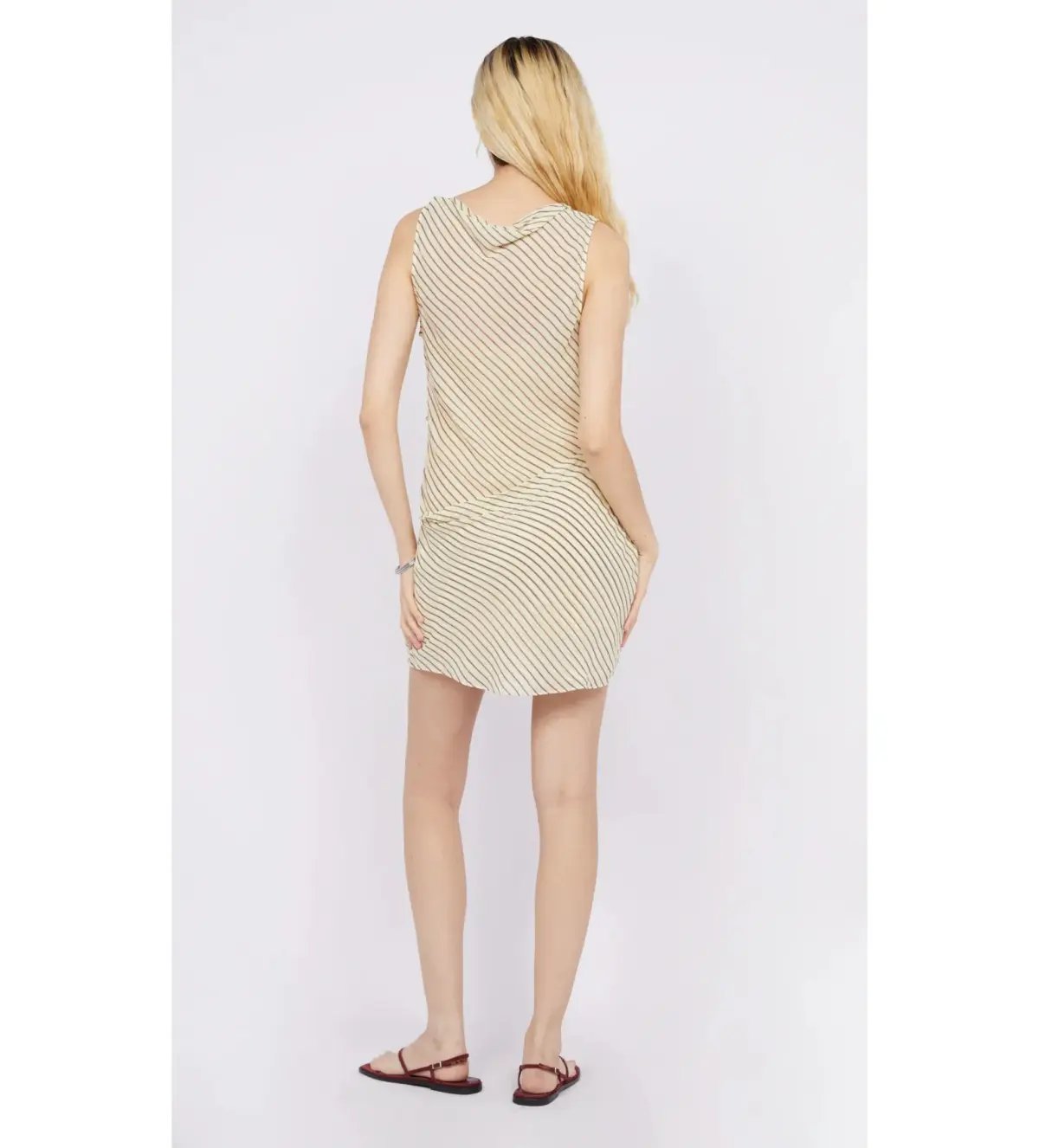 Bec and Bridge Anise Asym Mini Dress in Butter/Plum Stripe Size AU 10 photo 3