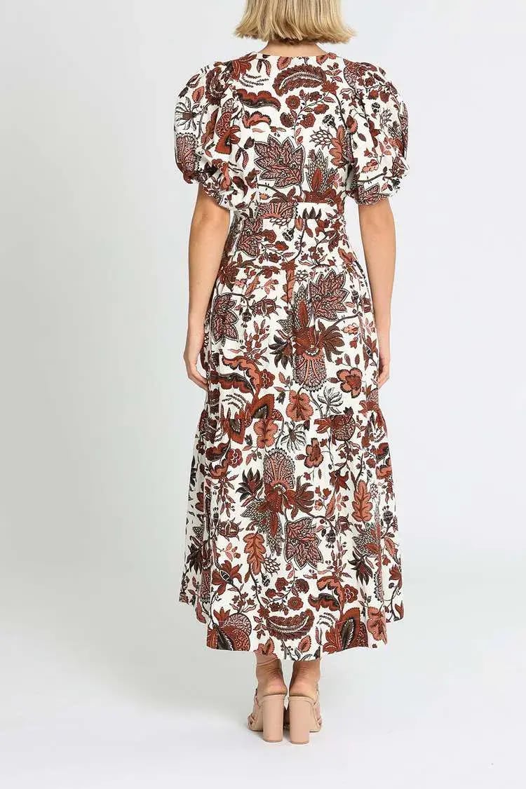 Shona Joy Catalina Plunged Short Sleeve Midi Dress Floral Print Size 8 photo 3