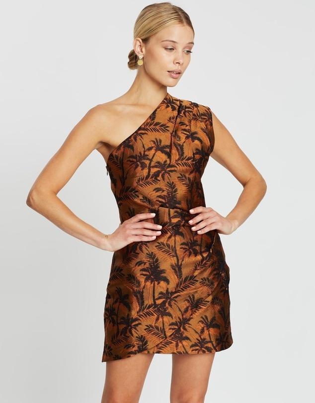 Bec & Bridge Far Out Asymmetrical Mini Dress Brown Print Size AU 10 photo 3