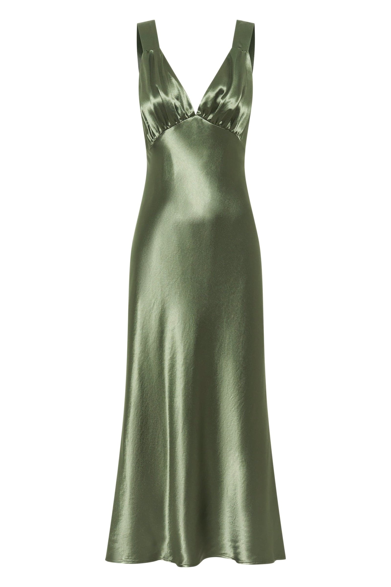 THIRD FORM SATIN GATHER BRA BIAS SLIP DRESS - OLIVE photo 4