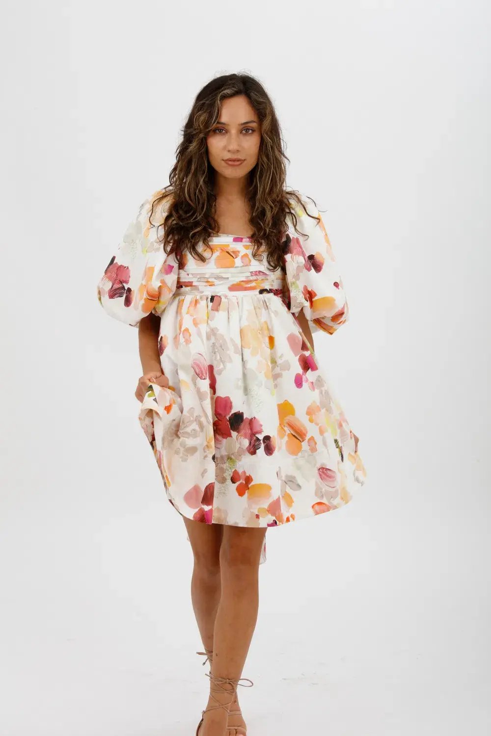 AJE Dassia Puff Sleeve Mini Dress Floral Print Size 10 photo 9