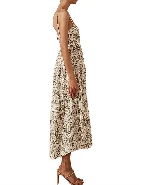 SHONA JOY SUZETTE TIERED MIDI LINEN DRESS photo 4
