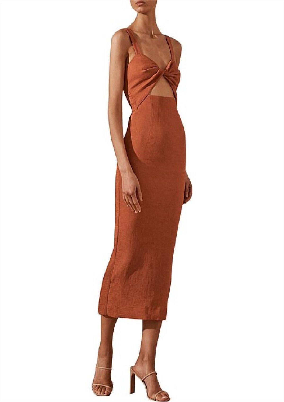 Shona Joy Simone Fitted Cut Out Midi in Clay Size 12 photo 2