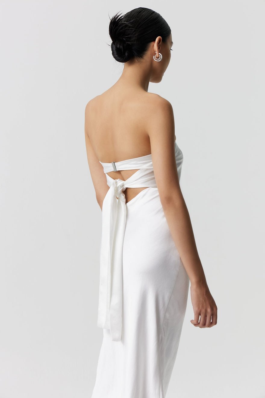 Third Form Satin Tie Back Strapless Maxi Dress - Powder White photo 3