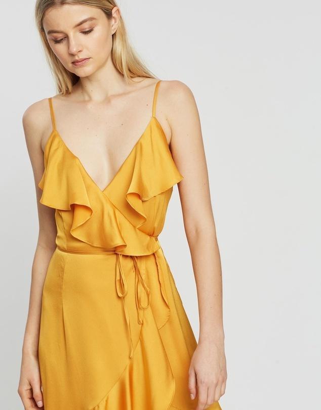 Shona Joy Oro Bias Frill Wrap Dress Yellow Size 10 photo 3
