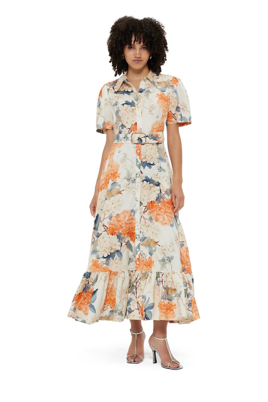 LEO LIN BECCA SHORT SLEEVE MIDI DRESS - HYDRANGEA PRINT IN VANILLA photo 5