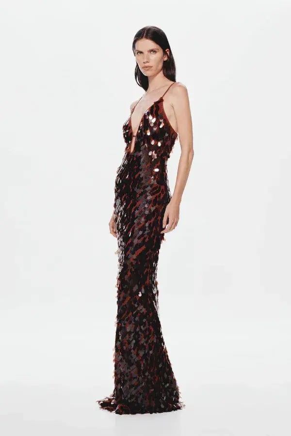 Misha Collection The Sapphire Sequin Maxi Dress in Fig Size 8/S photo 3