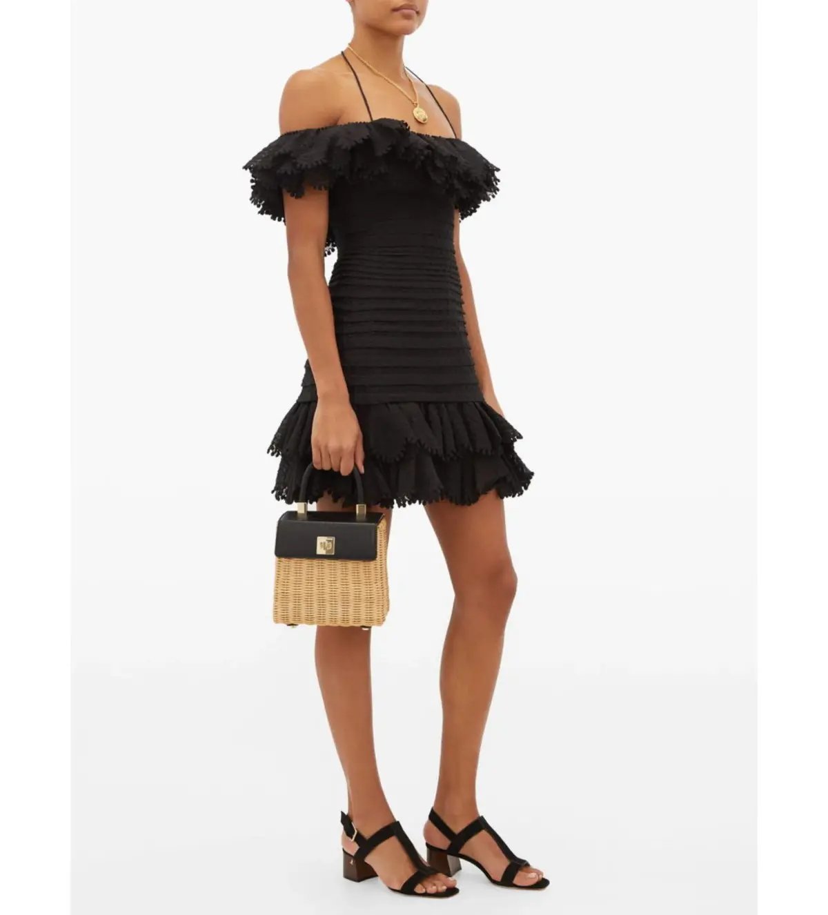 Zimmerman Super Eight Ruffled Pintucked Mini Dress Black Size 0 AU 8 photo 2