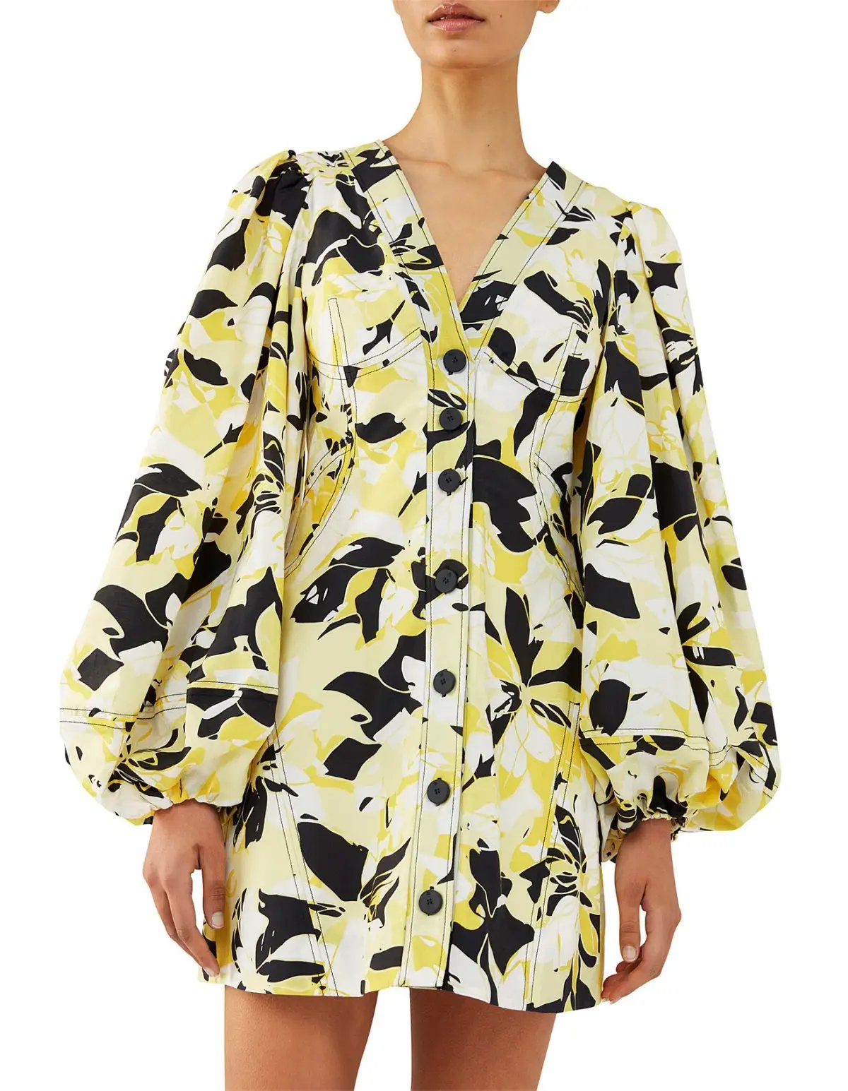Camilla and Marc Aldea Puff Sleeve Mini Dress Yellow Floral Size 10 photo 2