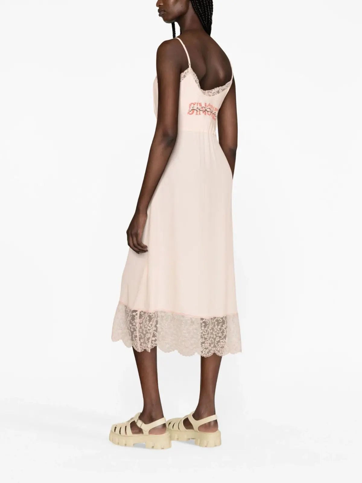 Simone Rocha Lace Trim Slip Midi Dress Pink Size 12 photo 2