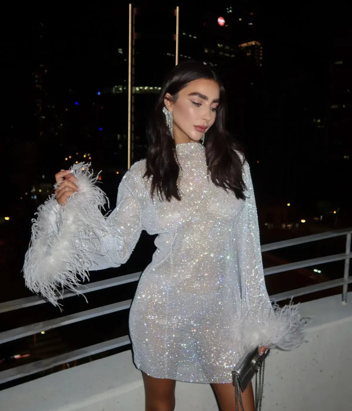 Heiress Beverly Hills Crystal Embellished Feather Trim Mini Dress White Size 8 photo 4