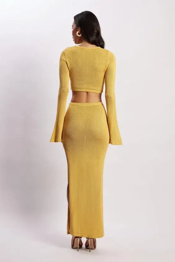Meshki Anna Flare Sleeve Knit Dress Yellow Size S/AU 8 photo 3