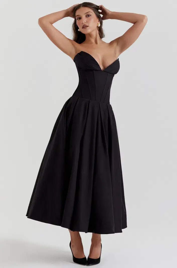 House of CB Lady Black Strapless Midi Dress Black Size S / AU 6 photo 3