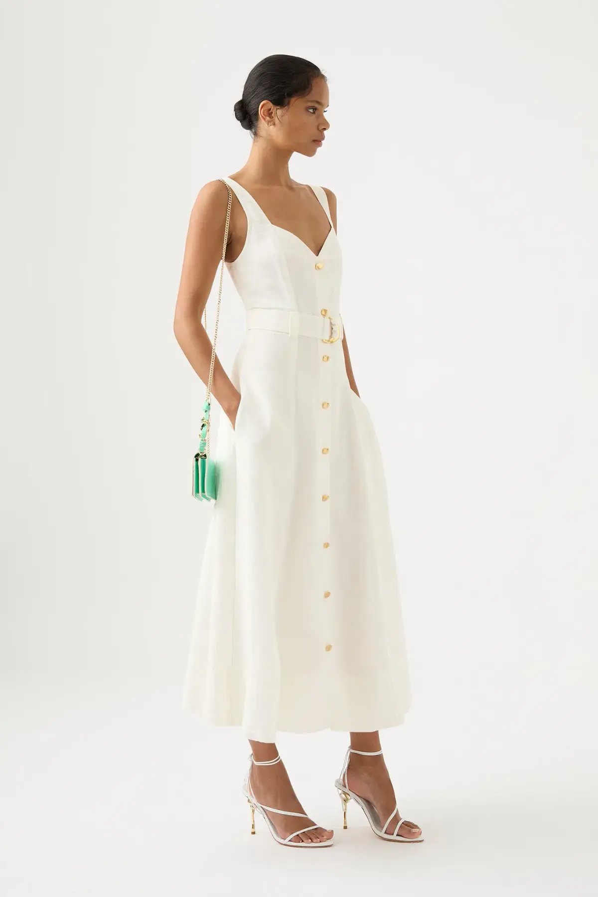 Aje Clay Belted Midi Dress White Size 12 photo 2