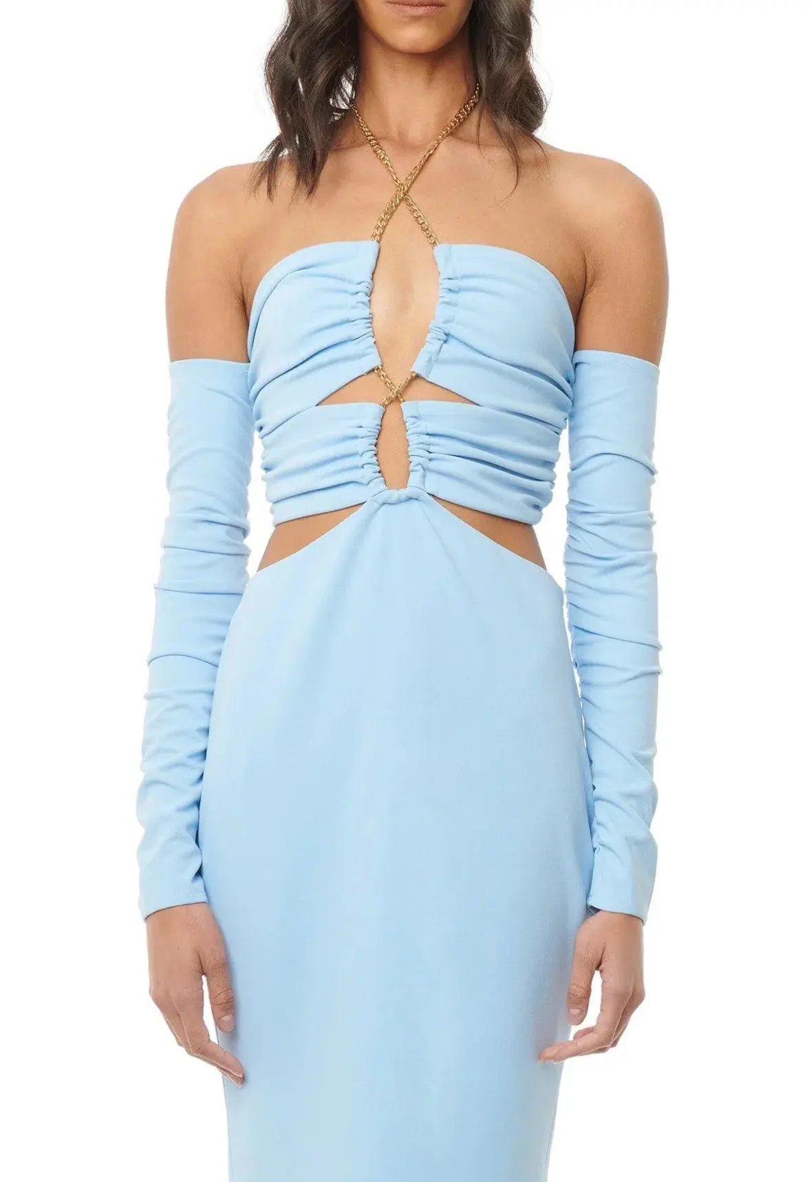 Eliya the Label Talia Cut Out Midi Dress with Sleeves Sky Blue Size 10 photo 4