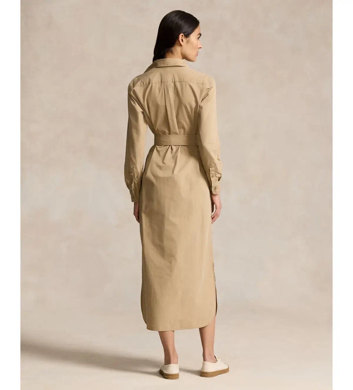 Ralph Lauren Polo Belted Cotton Midi Shirt Dress Beige Size 10 photo 4