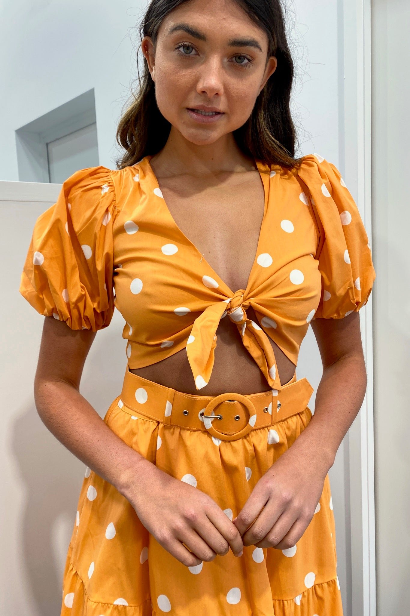 FOR LOVE & LEMONS AUBURN DOT CROP TOP - TANGERINE photo 2