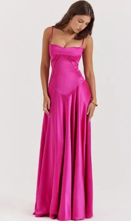 House of CB Anabella Seren Lace Up Corset Maxi Dress in Hot Pink Fuchsia Size M / Size AU 10 photo 2