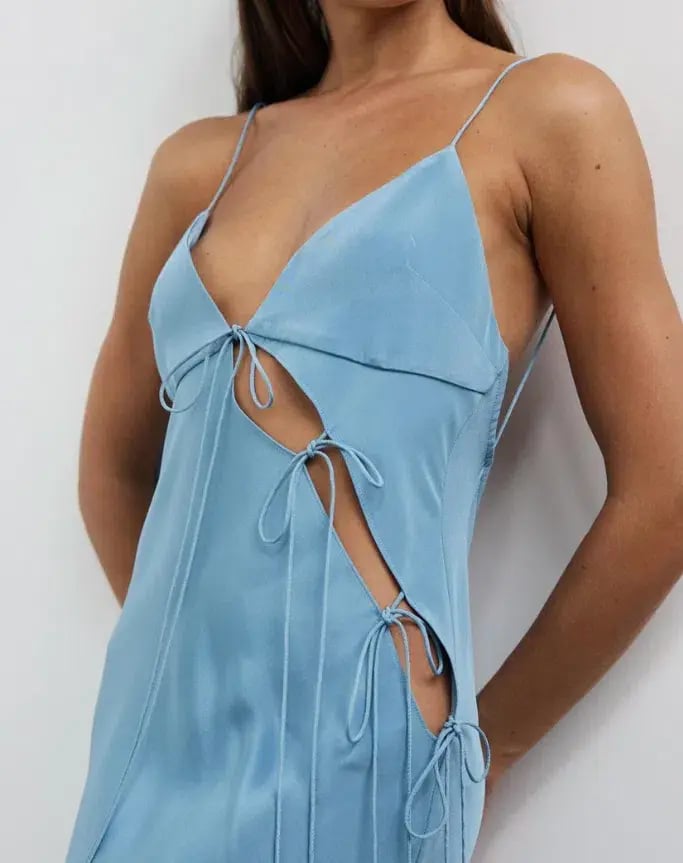 Christopher Esber Slope Tie Silk Dress Blue Size 8 photo 2