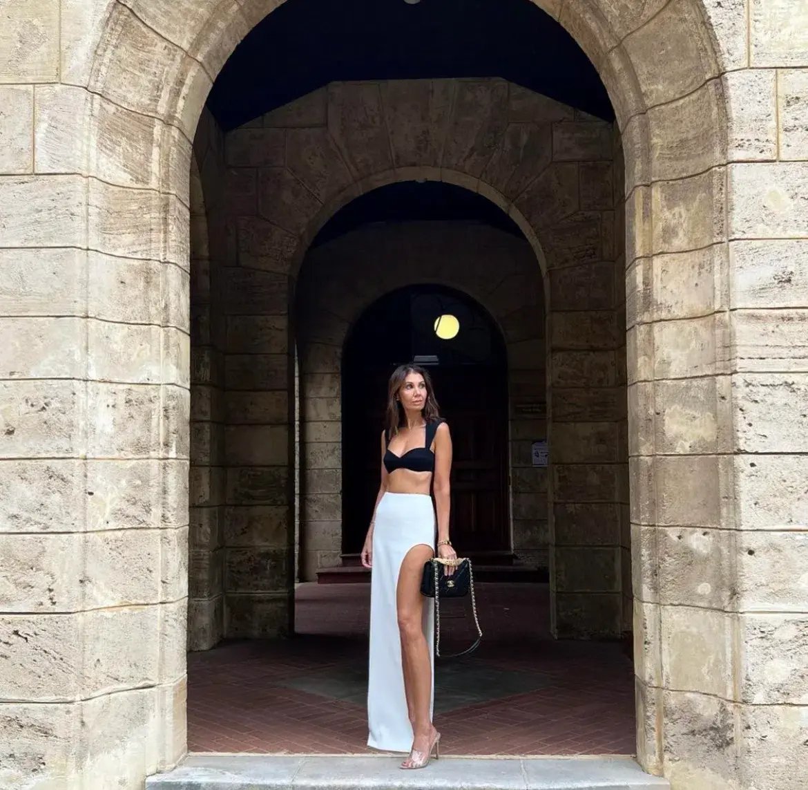 Monot Crepe Bra Top Black & Maxi Skirt White Set Size 0 photo 8