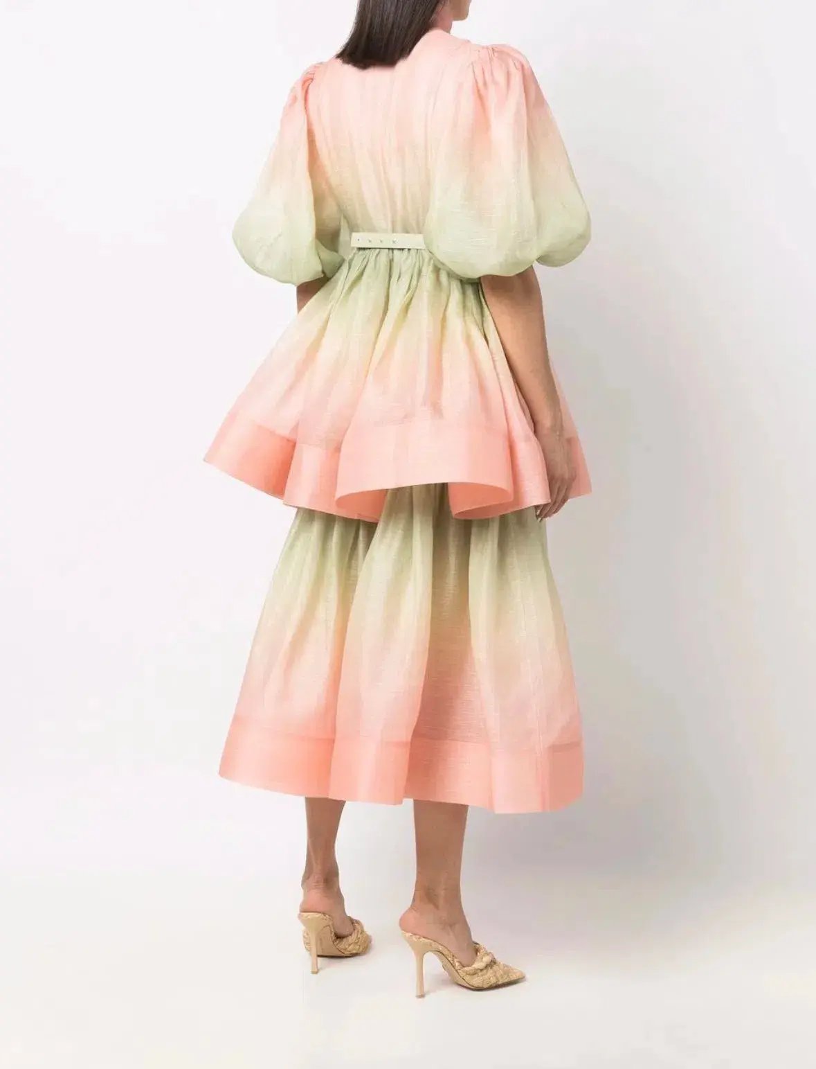 Zimmermann Postcard Puff Sleeve Midi Dress Ombre Watermelon Size 3 / AU 14 photo 3