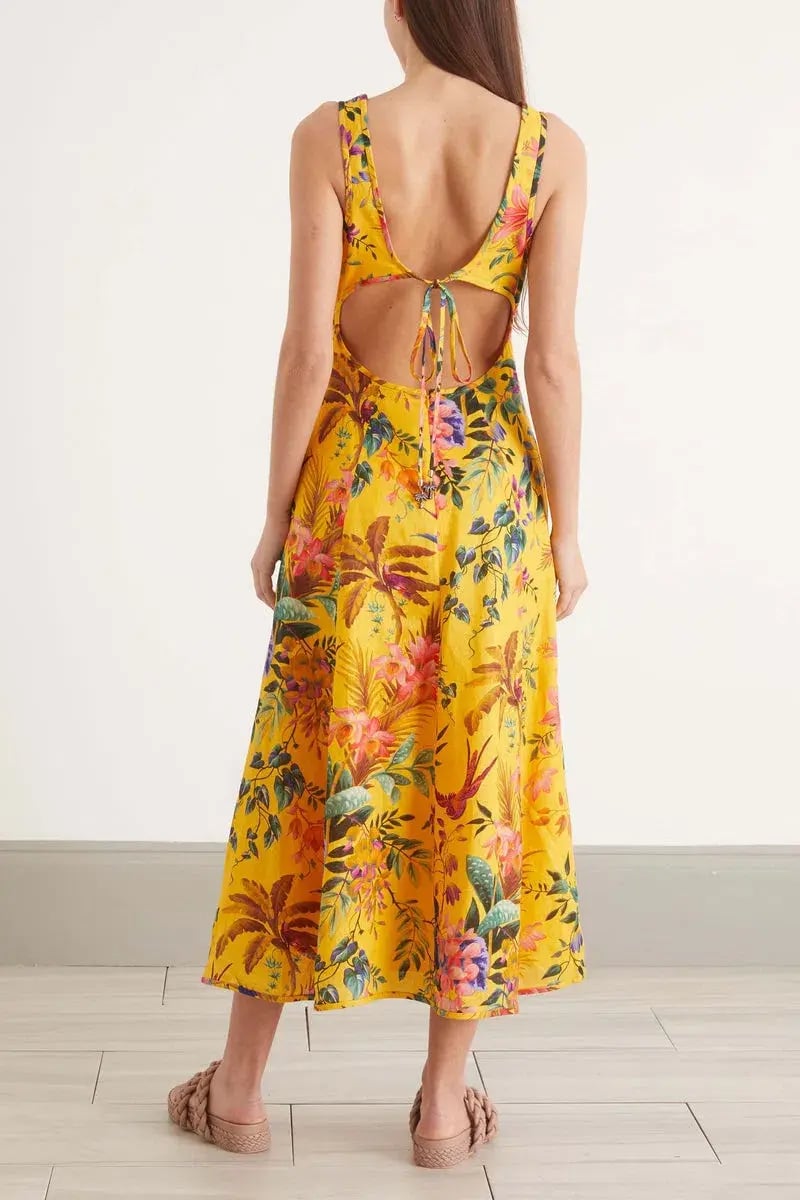 Zimmermann Tropicana Cutout Linen Midi Dress Floral Size 1 / Au 10 photo 2