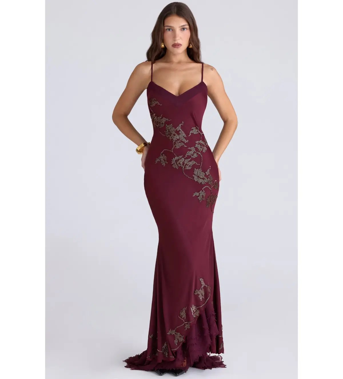 House Of CB Anastelle Limited Edition Maxi Gown Plum Hand Beaded Embellished Satin Size M/AU 10 photo 2