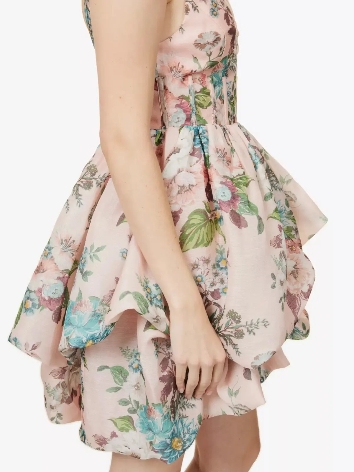 Zimmermann Matchmaker Drape Mini Dress Pink Barkcloth Floral Size 0 / AU 8 photo 4