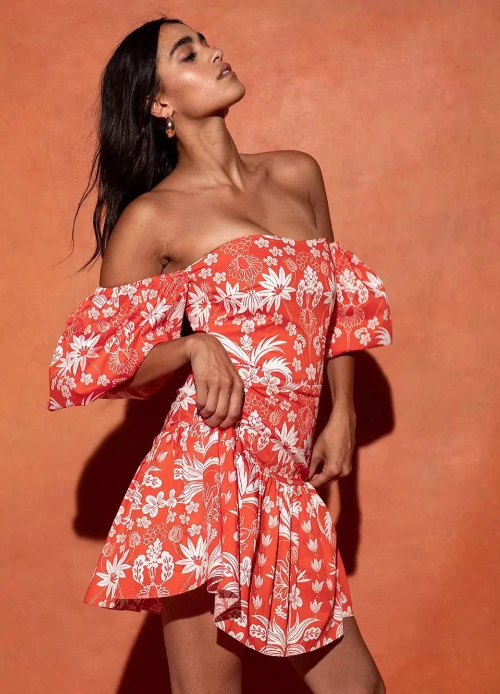 Borgo De Nor Ziggy Off The Shoulder Floral Print Mini Dress Red Size AU 8 photo 3