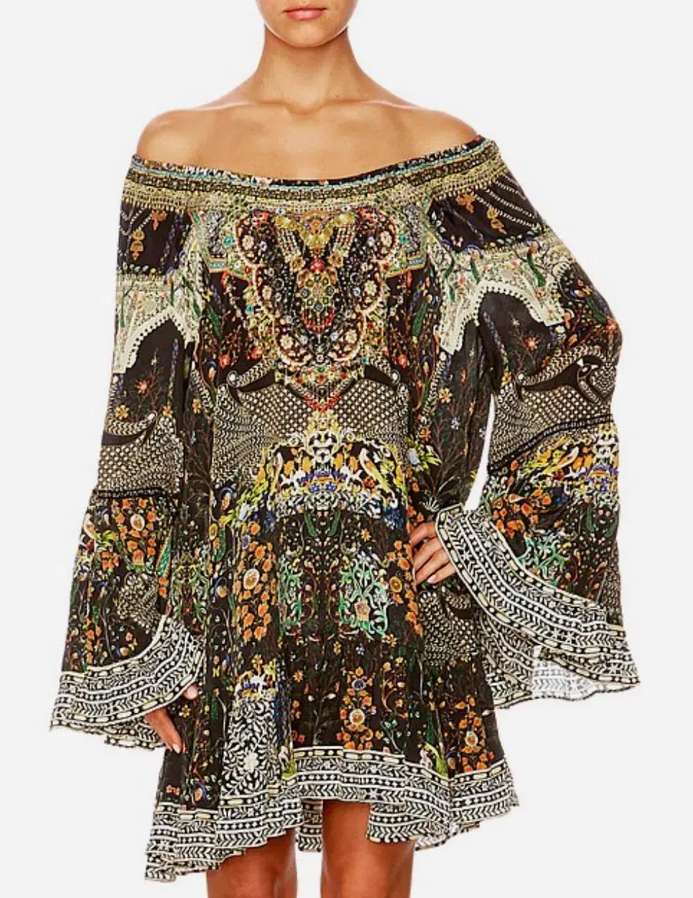 Camilla Scoop-Neck A-Line Printed Frill Mini Dress Multi Size 14/XL photo 5