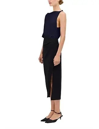 Bianca Spender Navy Satin Crepe Roma Top Navy Size 10 photo 3