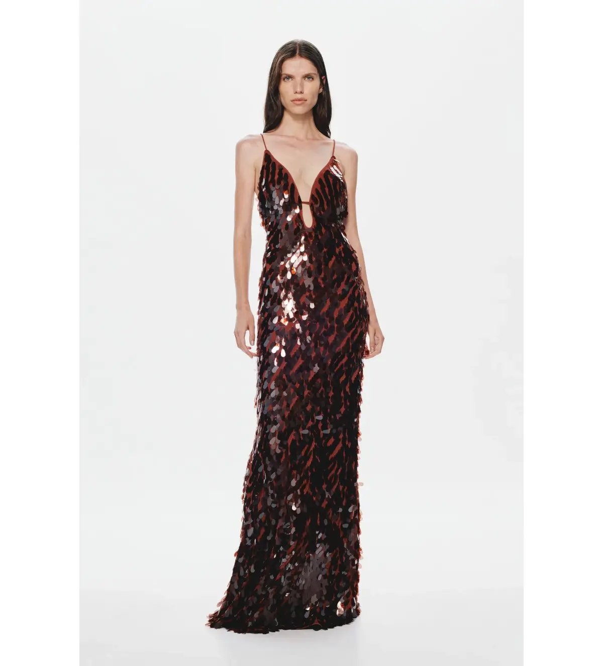 MISHA Sapphire Sequin Maxi Dress Fig Size 10/M photo 2