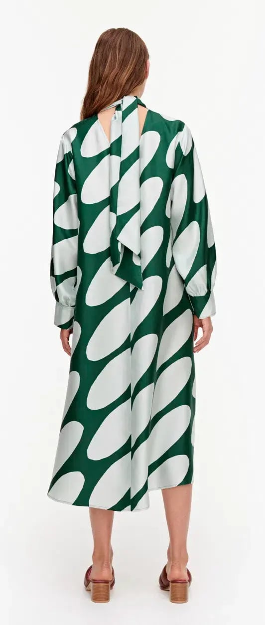 Marimekko Aatoilee Linsii Silk Dress Print  Green Size AU 6 photo 3