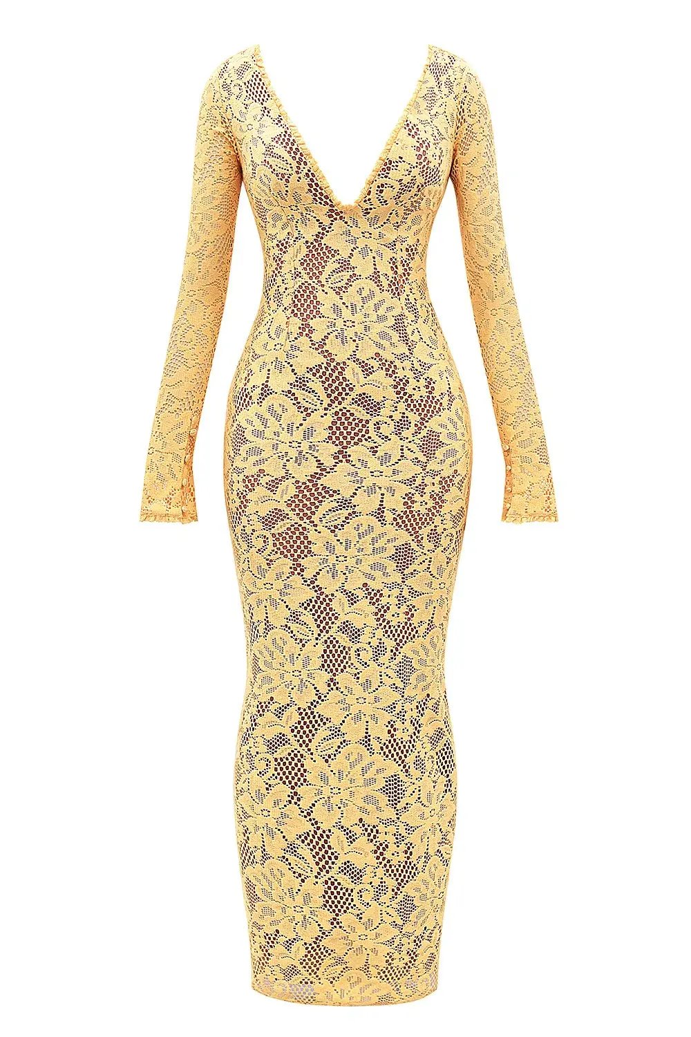 House Of CB Indiana Plunge Lace Maxi Dress Apricot Yellow Size XS / AU 6 photo 4