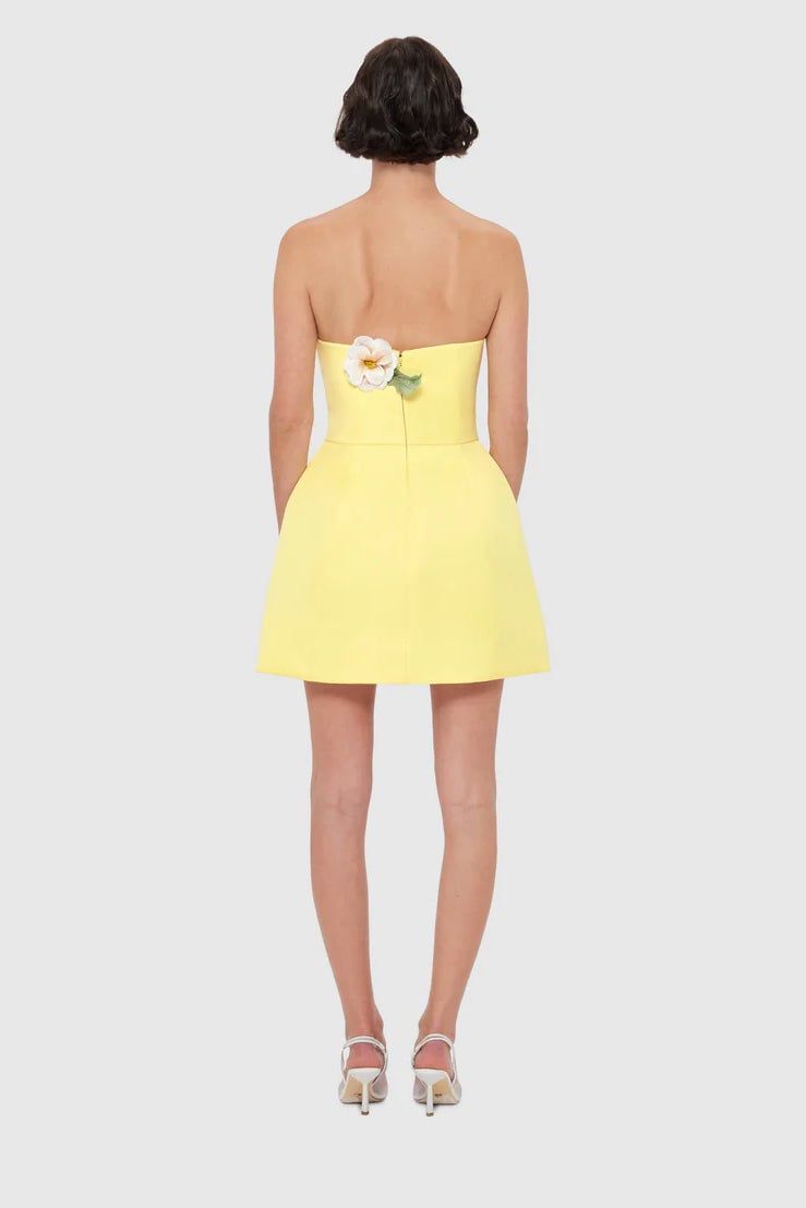 Leo Lin Rosario Appliqué Bustier Mini Dress - Sorbet Yellow photo 4