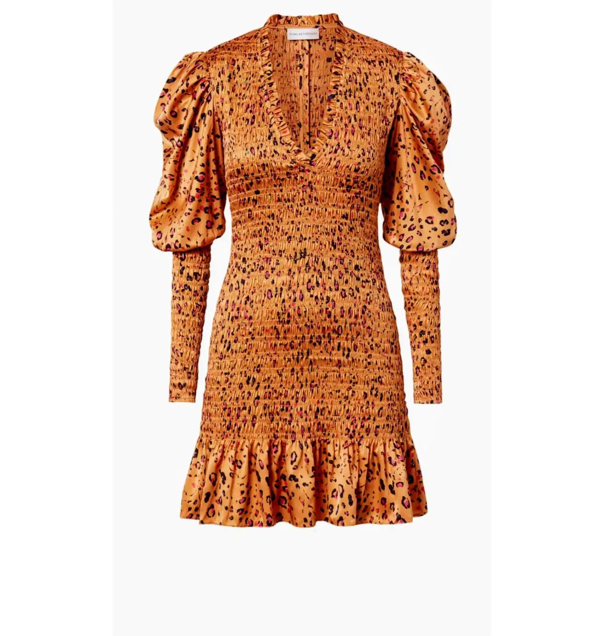 Scanlan Theodore Silk Leopard Shirred Mini Dress Brown Size AU 6 photo 5