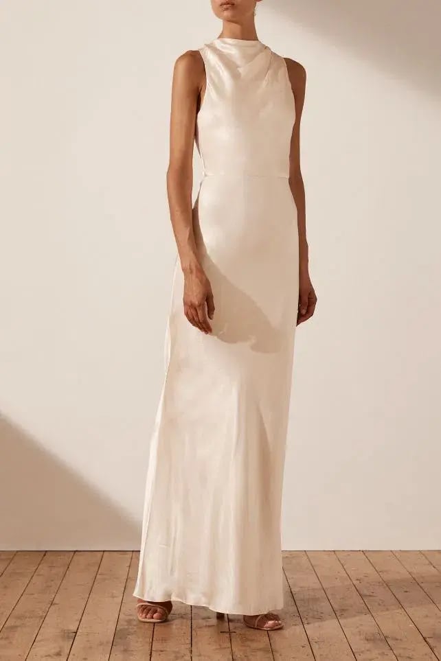 Shona Joy La Lune High Neck Maxi Dress Cream Size 10 photo 2