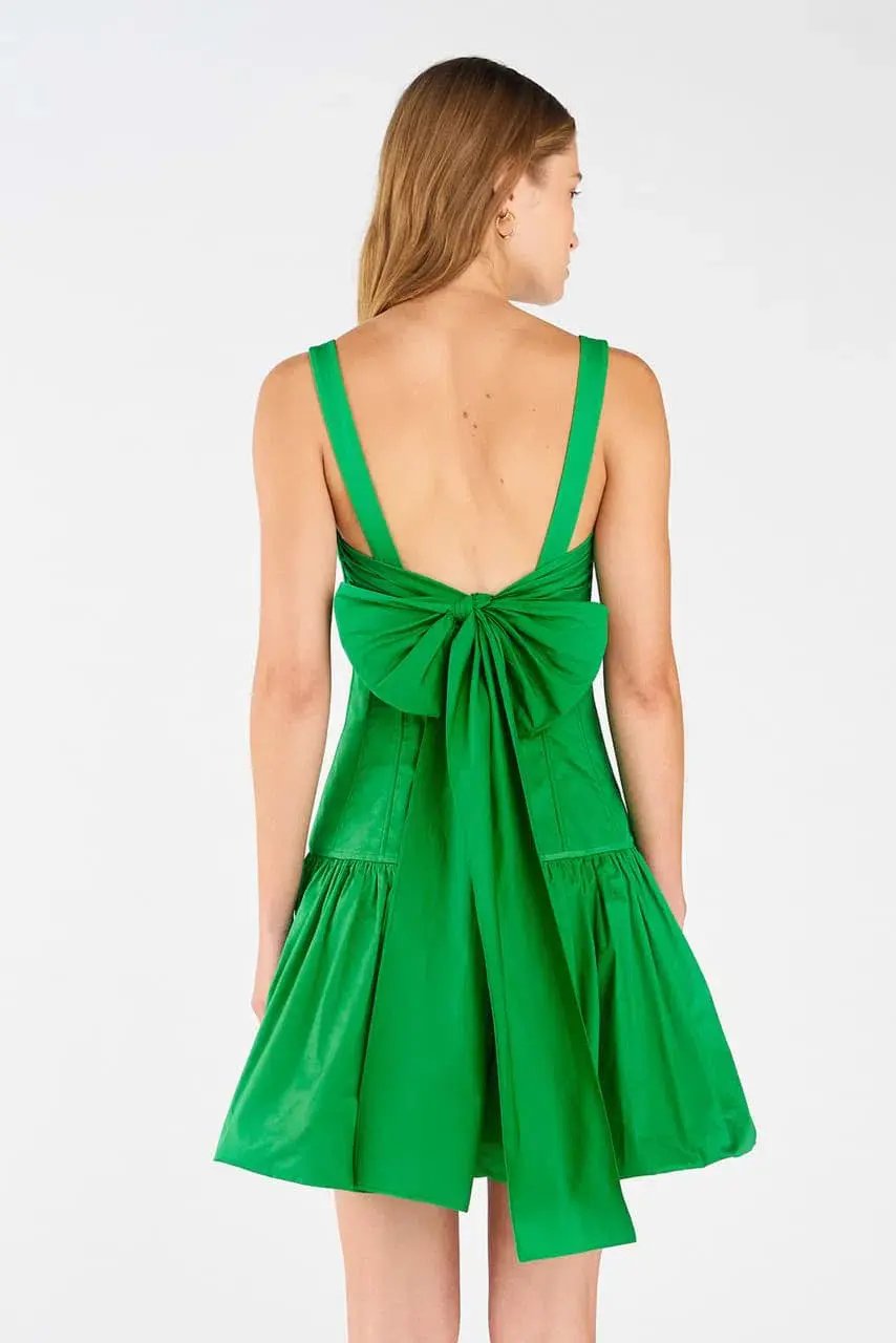 Oroton Short Tie Back Bow Dress Jewel Green Size 8 photo 3