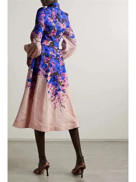 Zimmermann High Tide Buttoned Midi Dress Purple Ikat Floral Size 0 / AU 8 photo 2
